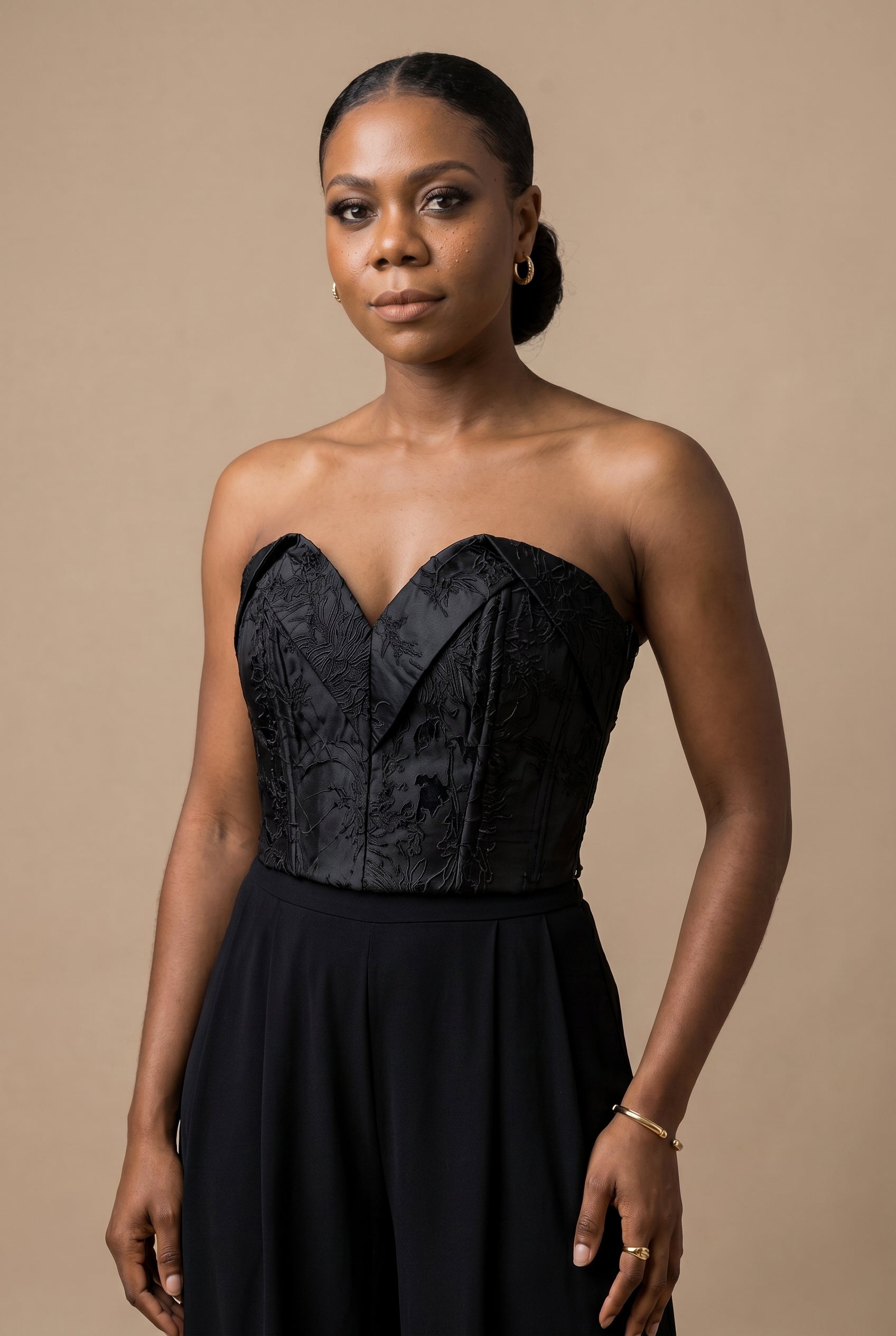Black  Floral Jacquard Bustier