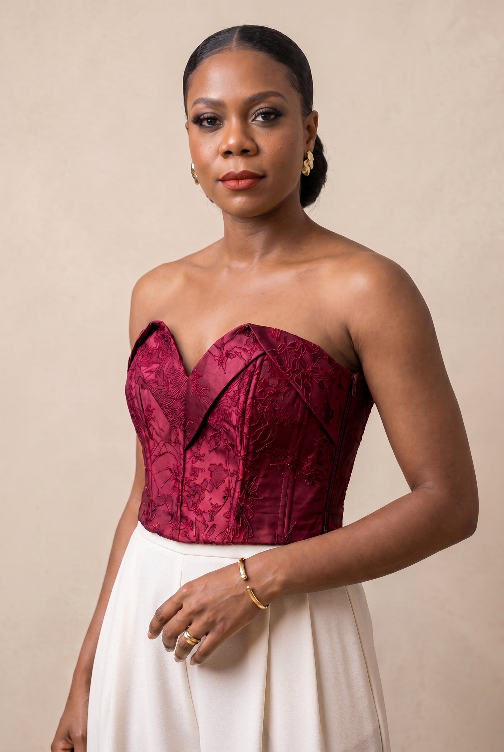 Bordeaux Floral Jacquard Bustier